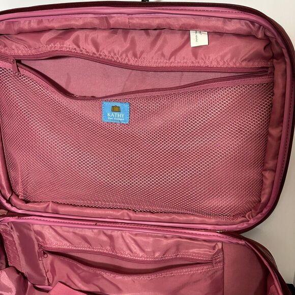 Kathy Van Zeeland Croco PVC Designer Luggage Bag Expandable Burgundy 22” - Picture 12 of 16